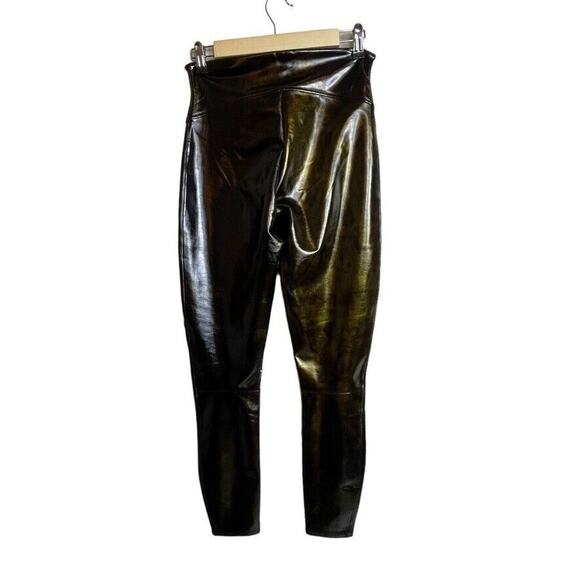 Spanx Faux Patent Leather Brown Black Tie Dye Size M Leggings‎ High Waist - Picture 3 of 7
